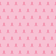 Pink breast cancer ribbons seamless pattern. Breast Cancer Awareness Month pink background. Prevention of cancer, support for women's health.