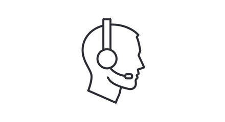 Simple line art icon of a customer service agents head in profile wearing a headset with a microphone.