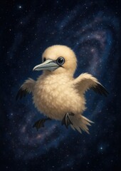 Fototapeta premium Fluffy bird in cosmic space