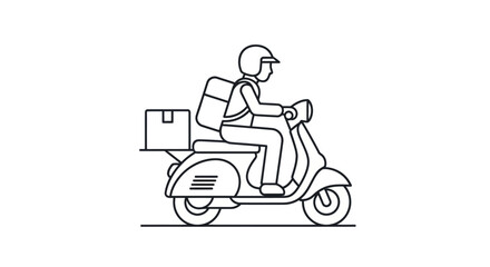 Delivery Scooter with Rider and Package Outline Illustration.