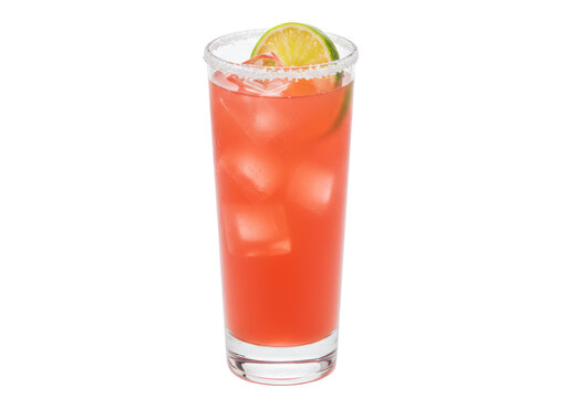 Refreshing paloma cocktail with lime and salt rim isolated PNG, summer drink for party and celebration on transparent background