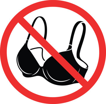 No bra symbol vector illustration, prohibition sign graphic, lingerie restriction icon, fashion ban design, black silhouette, red circle, CAD drawing, flat template