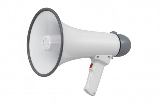 White megaphone showing loud speaking, communication, protest, advertising, and announcement concept with clear sound