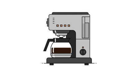 Gray Coffee Maker with Glass Carafe Filled with Brewed Coffee.