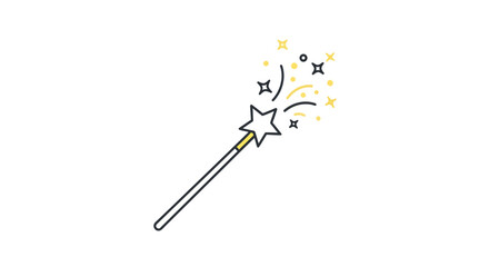 Simple Magic Wand with Star and Sparkles Illustration.