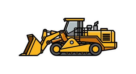 Yellow Bulldozer with Tracks and Bucket Heavy Construction Equipment.