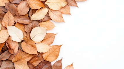 Fototapeta premium Autumnal Foliage: A delicate composition of dried leaves, showcasing nature's seasonal transition, perfect for autumn-themed projects and designs.