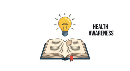 An open book with a glowing lightbulb representing health awareness concepts