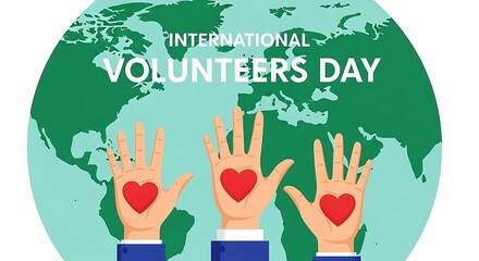 International volunteers day with hands and hearts isolated on white background