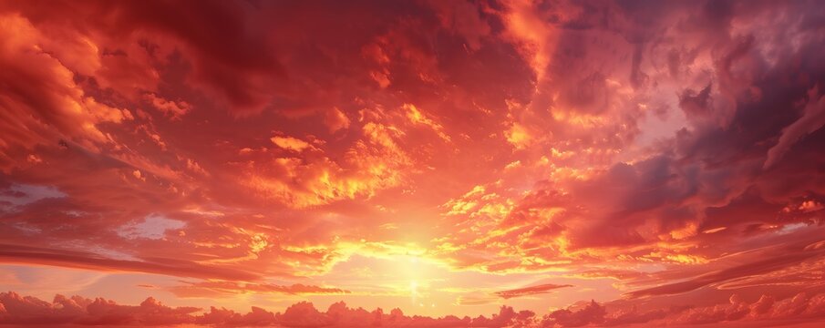 Fiery sunset with vibrant clouds filling the sky