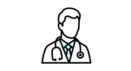 Stylized Line Art Icon of a Doctor with Stethoscope.