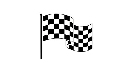Black and white checkered flag waving on a flagpole a simple racing finish line icon.