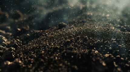 Dark soil texture with light particles floating above