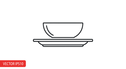 Simple Line Art Illustration of a Bowl on a Saucer.