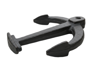 Black cast iron anchor isolated PNG on transparent background, nautical symbol for maritime and seafaring themes