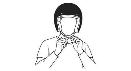 Person Fastening Black Classic Motorcycle Helmet Chin Strap Illustration.