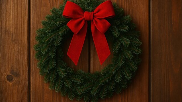 Festive wreath with red bow wallpaper for desktop