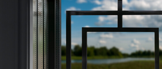A fragment of an entrance door with a built-in double-glazed window