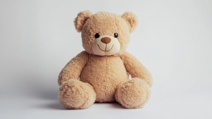 Obraz premium Cozy plush teddy bear toy on white background radiating comfort and warmth for all ages