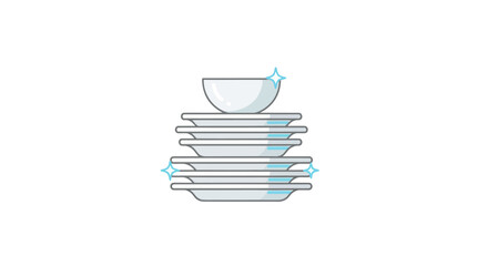 Stack of White Ceramic Plates and Bowl.