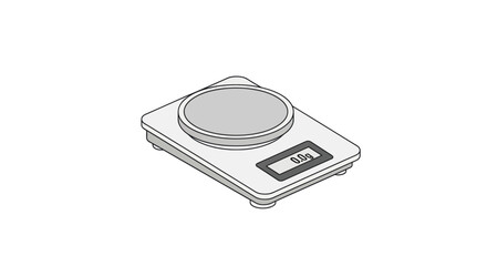 Fototapeta premium Digital kitchen scale with a circular weighing platform and LCD display.