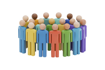 Obraz premium 3d illustration icon of Diverse group of colorful figure people standing together . Isolated on transparent background, png