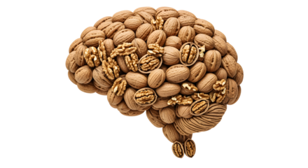Walnuts arranged into the shape of the human brain for health and wellness concepts