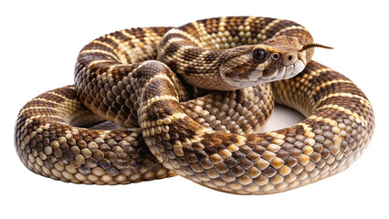 rattlesnake-coiled-up-ready-to-strike white background studio shot