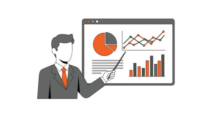 Engaging business presentation with professional speaker and compelling data charts, perfect for illustrating growth, strategy, and financial analysis success