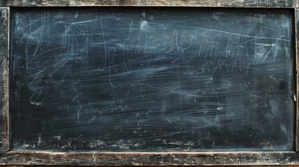 Old dark rustic chalkboard with erased writings and scratches