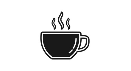 Steaming Black Coffee Cup Icon with Handle and Rising Vapor.