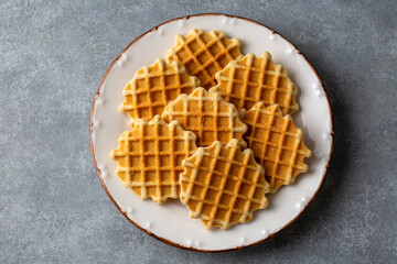 Biscuit waffle is delicious. Wafer waffle in a plate.