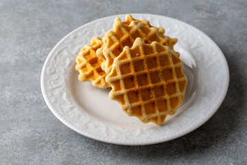 Biscuit waffle is delicious. Wafer waffle in a plate.