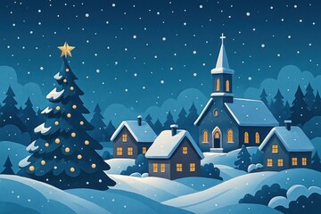 Naklejka premium Peaceful snowy village night