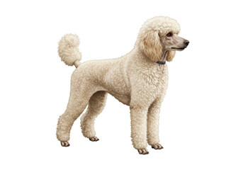 Elegant cream-colored Poodle dog PNG isolated on transparent background, purebred canine companion with curly fur for pet-themed designs