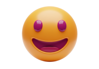 Happy yellow smiley face PNG isolated on transparent background, cheerful emoji with a big smile for social media and digital communication