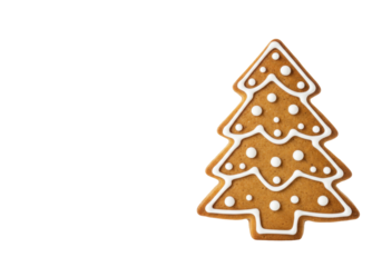 Gingerbread Christmas tree cookie isolated PNG, festive holiday treat on transparent background for seasonal designs