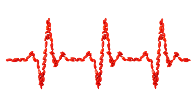 Boosting heart health with vibrant goji berries forming pulse trace on transparent