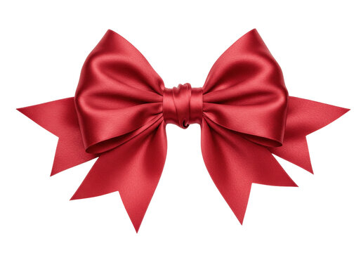 Elegant crimson red satin bow isolated PNG, festive decoration for gift wrapping and holiday designs on transparent background
