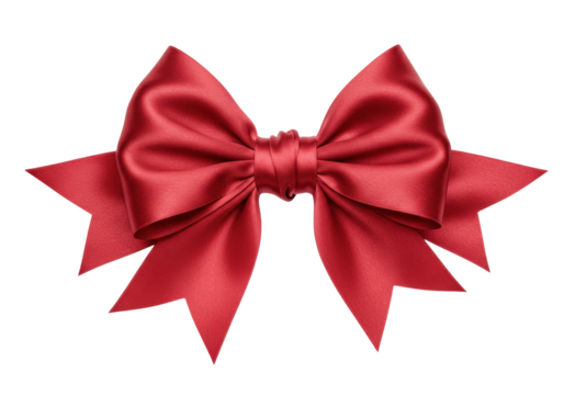 Elegant crimson red satin bow isolated PNG, festive decoration for gift wrapping and holiday designs on transparent background
