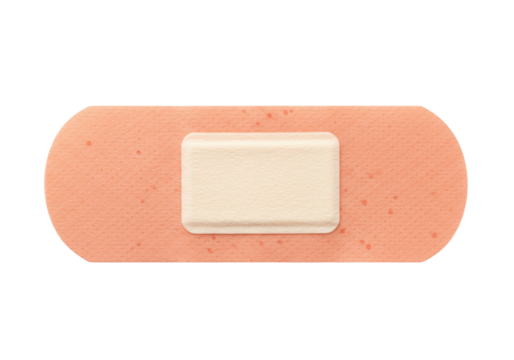 Adhesive bandage isolated PNG on transparent background, medical plaster for wound care and first aid treatment