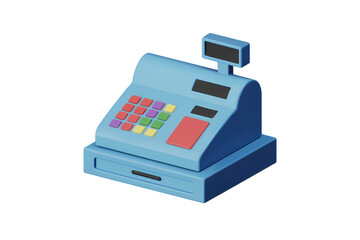 3d illustration icon of blue cash register . Isolated on transparent background, png