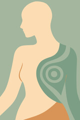 Female torso silhouette with breast-area spiral, body change and recovery concept