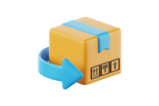 3d illustration icon of carton box return or exchange concept . Isolated on transparent background, png