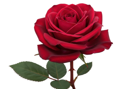 Deep red rose isolated PNG on transparent background, romantic flower for Valentine s Day and love themes