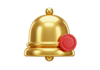 Golden notification bell with red badge isolated PNG, alert reminder for social media and app design on transparent background