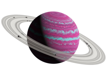 Striking pink and blue gas giant planet with rings isolated PNG, cosmic celestial body on transparent background for science and education