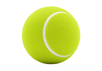 Bright yellow tennis ball isolated PNG, sports equipment for recreation and competitive play on transparent background