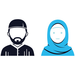 Creative design vector art of muslim couple icon, man wearing kufi and woman wearing hijab