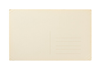 Vintage postcard isolated on white, blank aged paper card for message or design, antique beige...